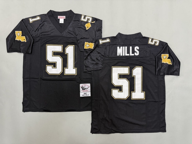 Men 2025 New Orleans Saints #51 Mills black Throwback Limited NFL Jersey style 001